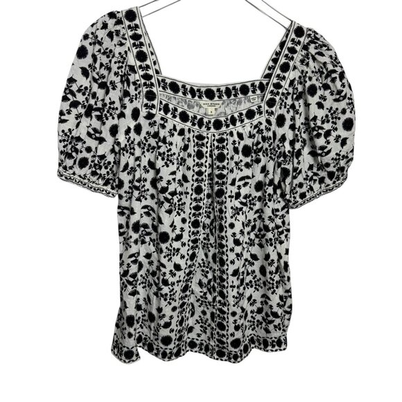 Max Studio black & white Square Neckline Relaxed Fit Size Small Tunic Top boho - Picture 1 of 7